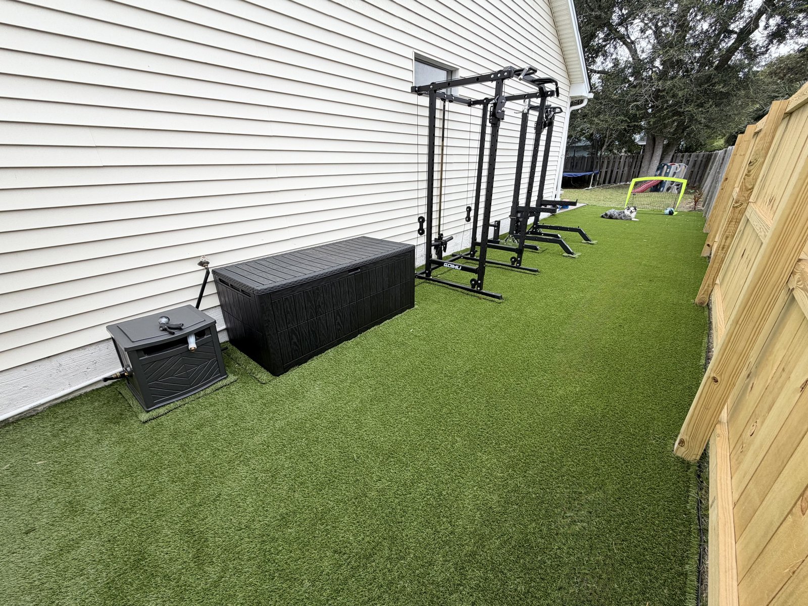 Outdoor gym space with turf installed